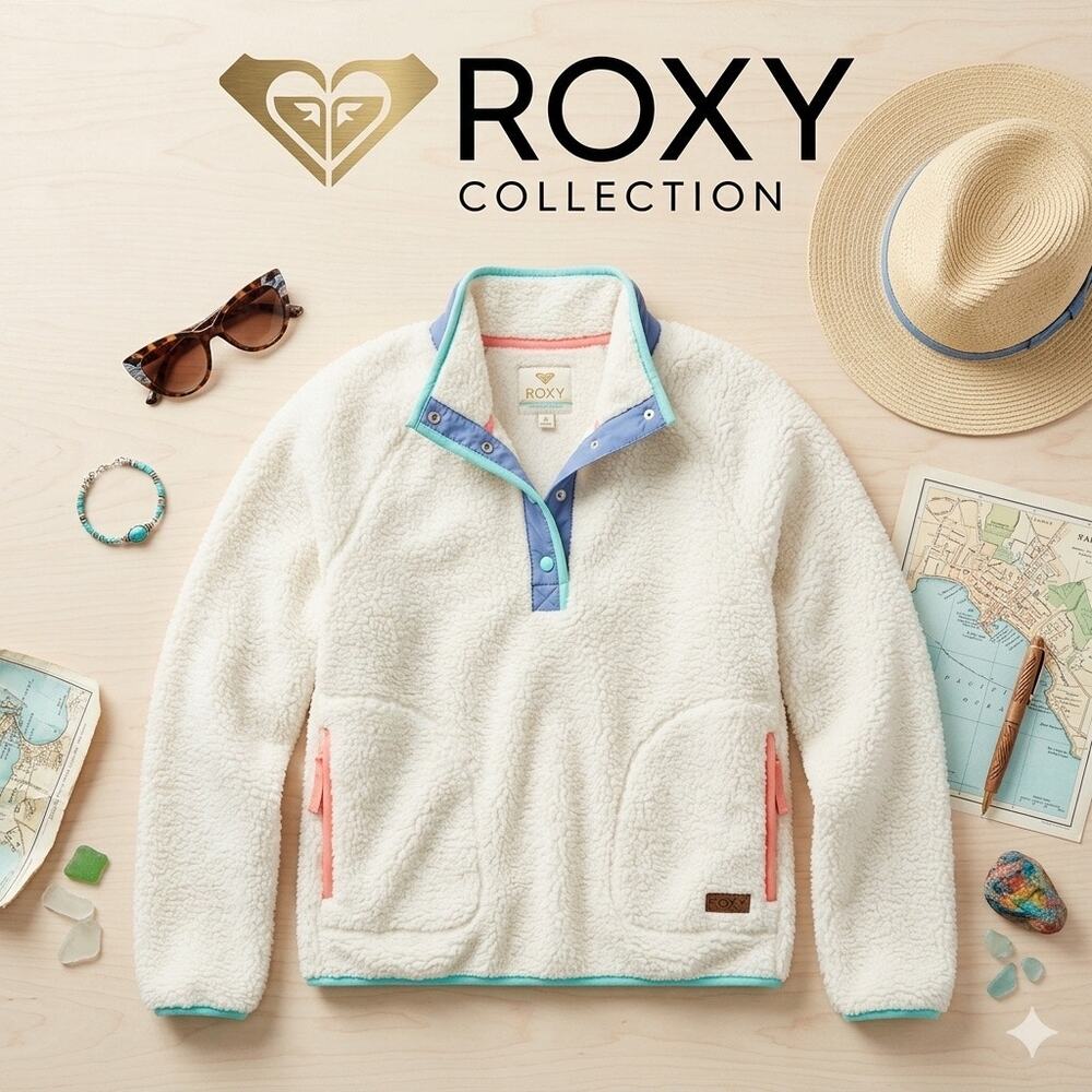 NWT Roxy Kipsie Plush Sherpa Half-Snap Pullover Jacket - XXL